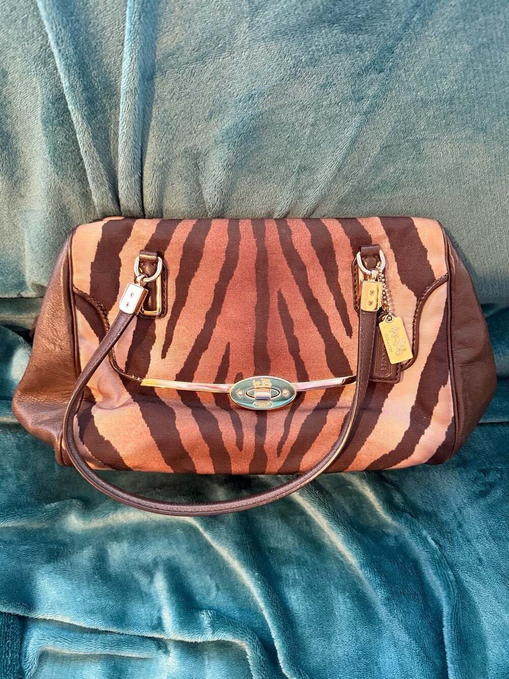 COACH Madison Bag Zebra Animal Print Madeline East West Satchel - Picture 2 of 10